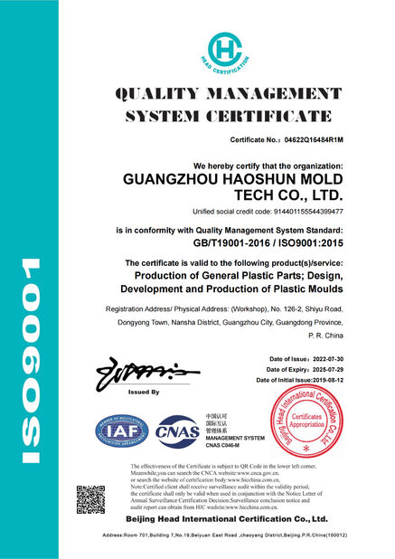 中国 Guangzhou Haoshun Mold Tech Co., Ltd. 認証